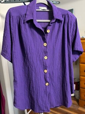 Alice Stuart Deep Purple Short-Sleeve Button Down Shirt